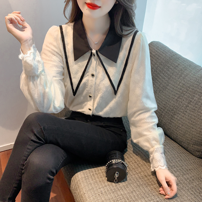 Thick lace shirt big pointed collar winter small shirt