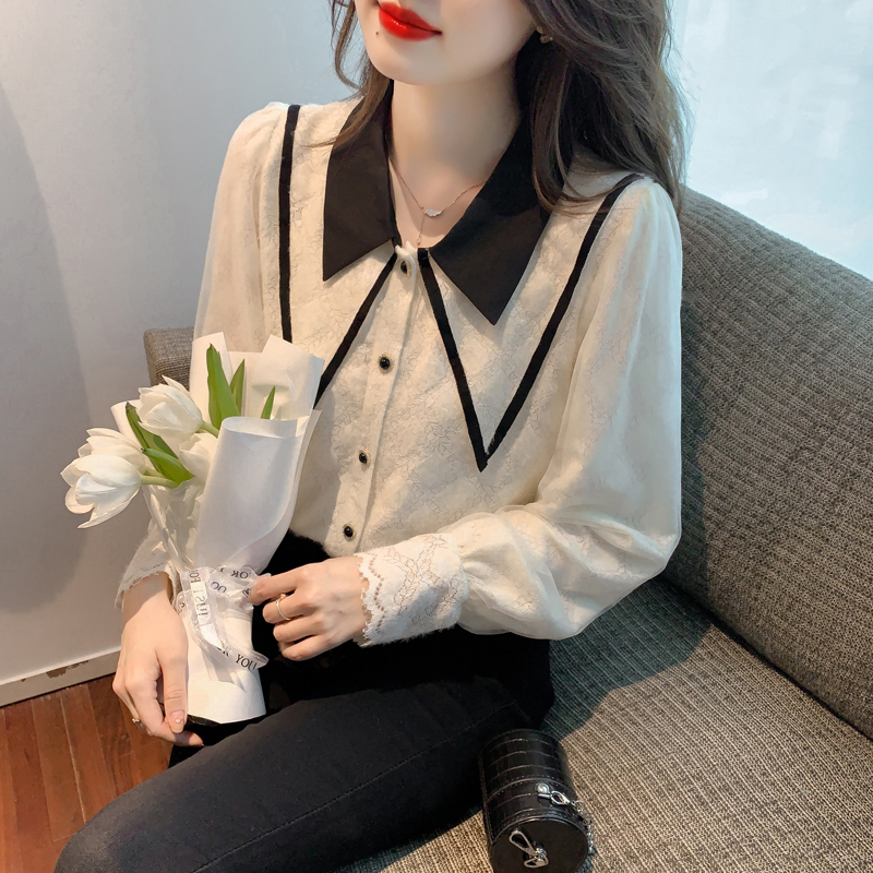 Thick lace shirt big pointed collar winter small shirt