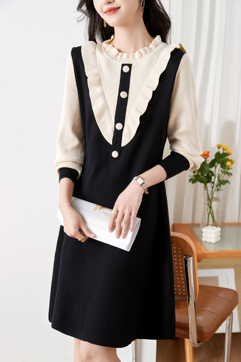 A-line France style pinched waist temperament dress