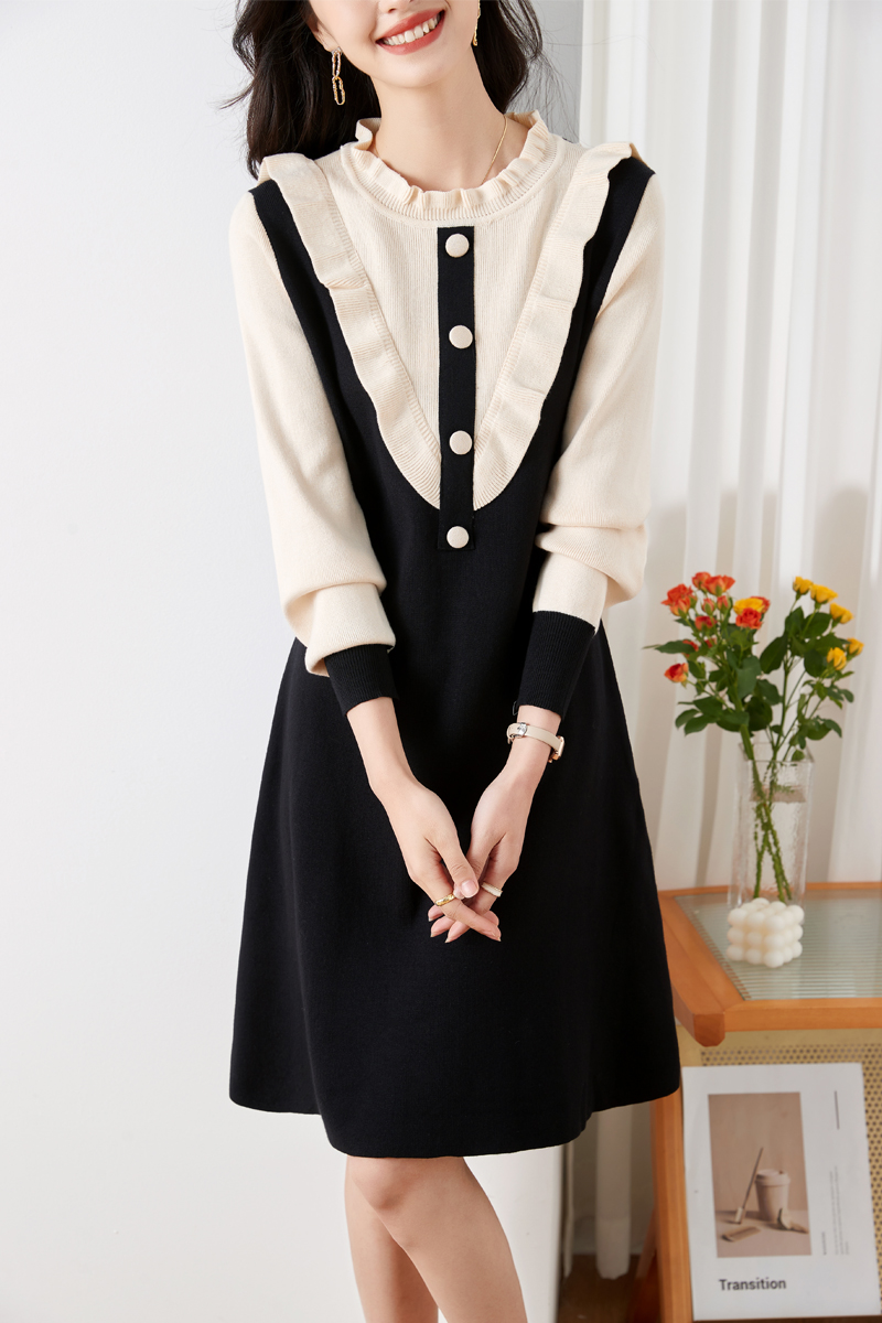 A-line France style pinched waist temperament dress