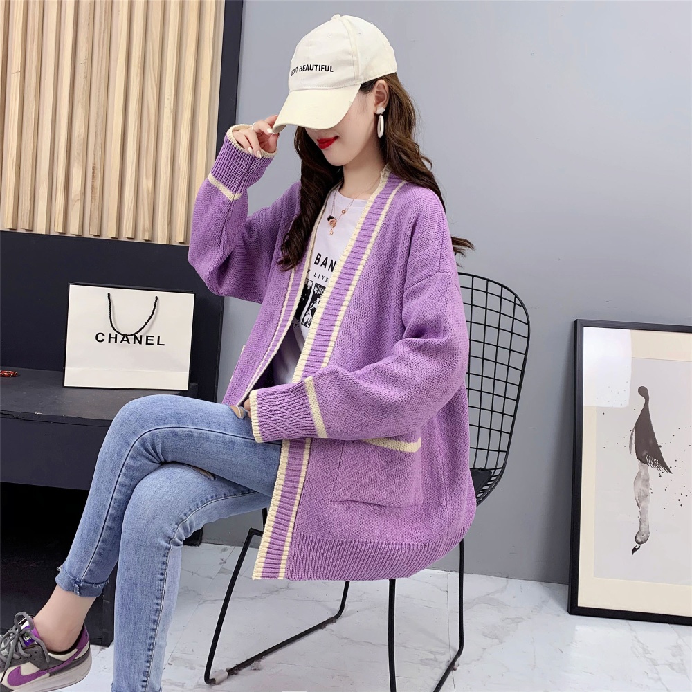 Pocket Korean style cardigan fashion long sweater for women