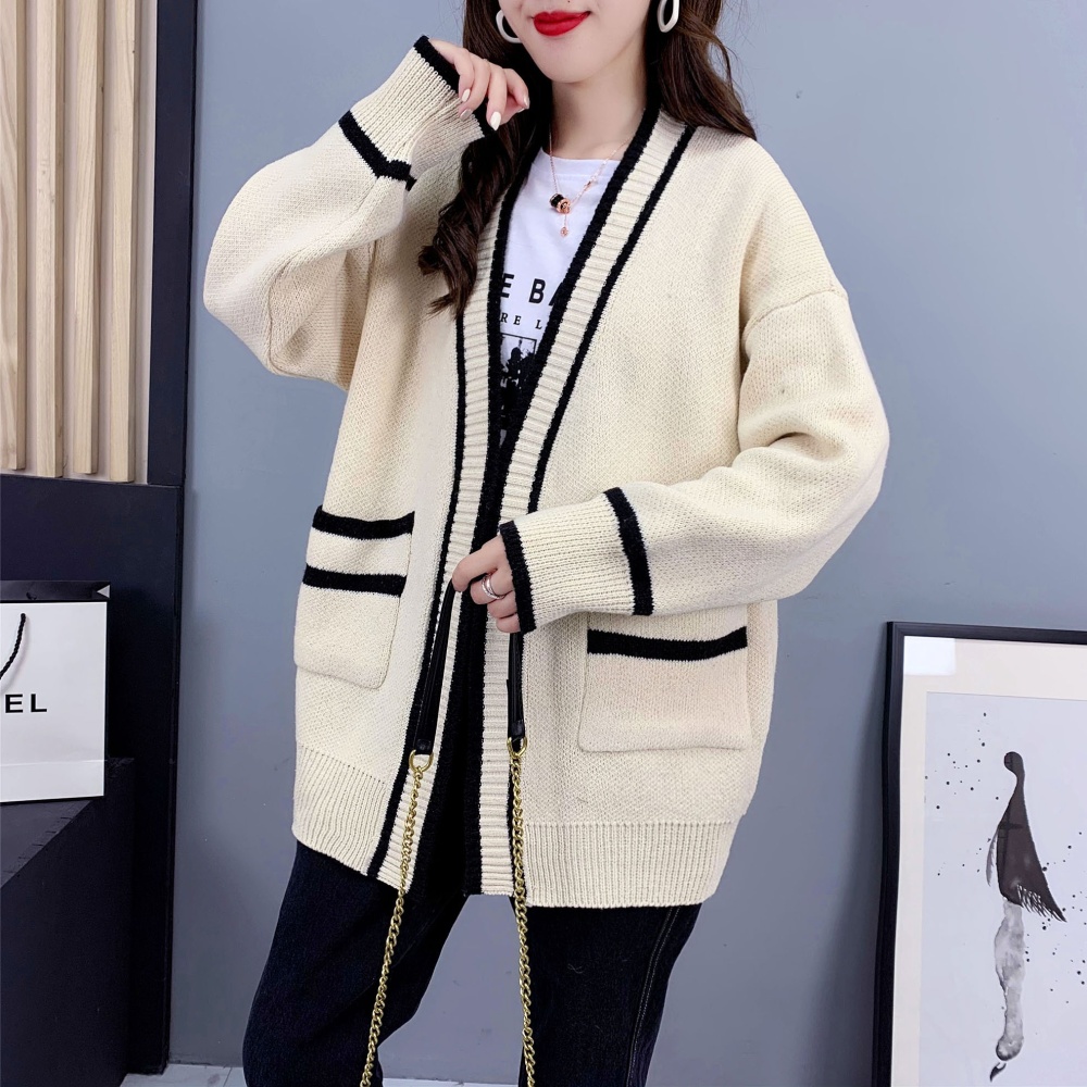 Pocket Korean style cardigan fashion long sweater for women