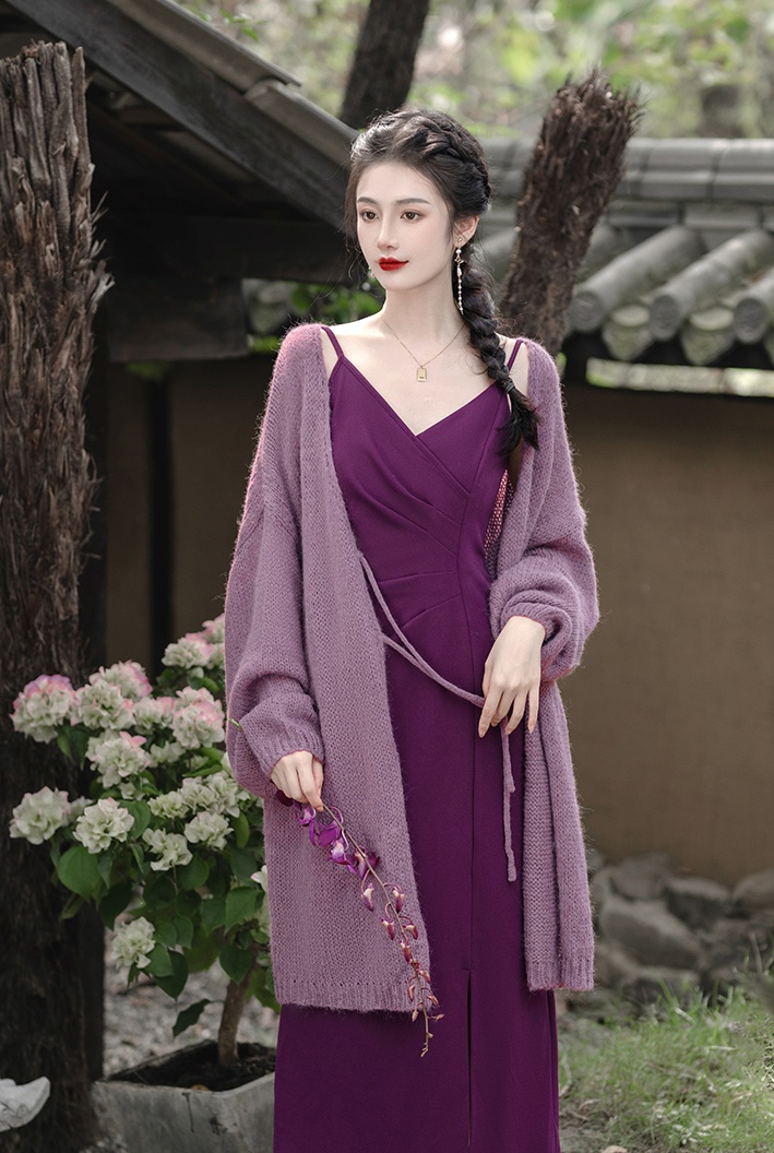 Chinese style sling coat collocation sweater 2pcs set