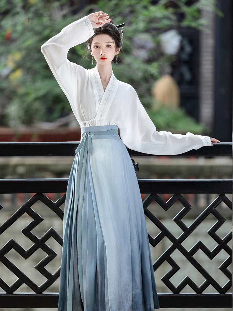 Gradient blooming Han clothing skirt 2pcs set