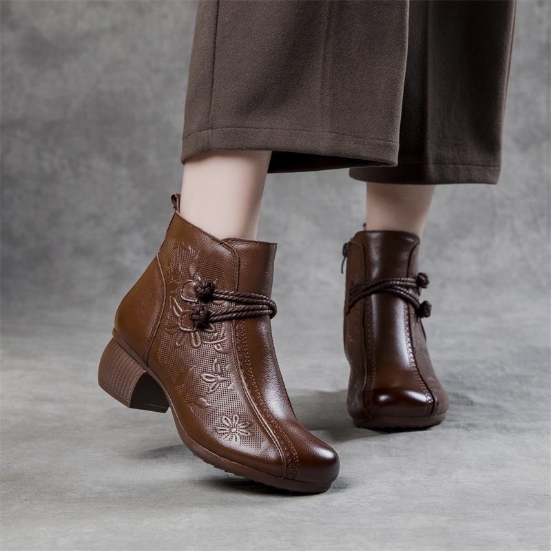 Thick round short boots embossing boots for women