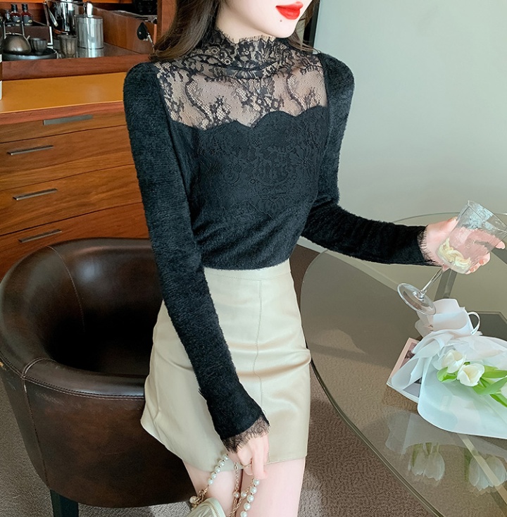 Lace thick tops autumn and winter small shirt for women