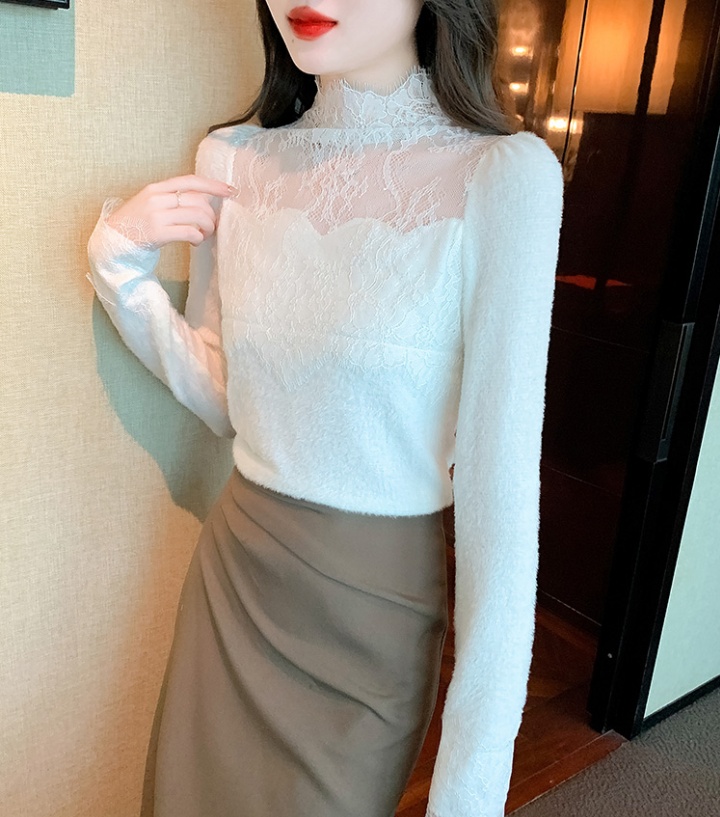 Lace thick tops autumn and winter small shirt for women