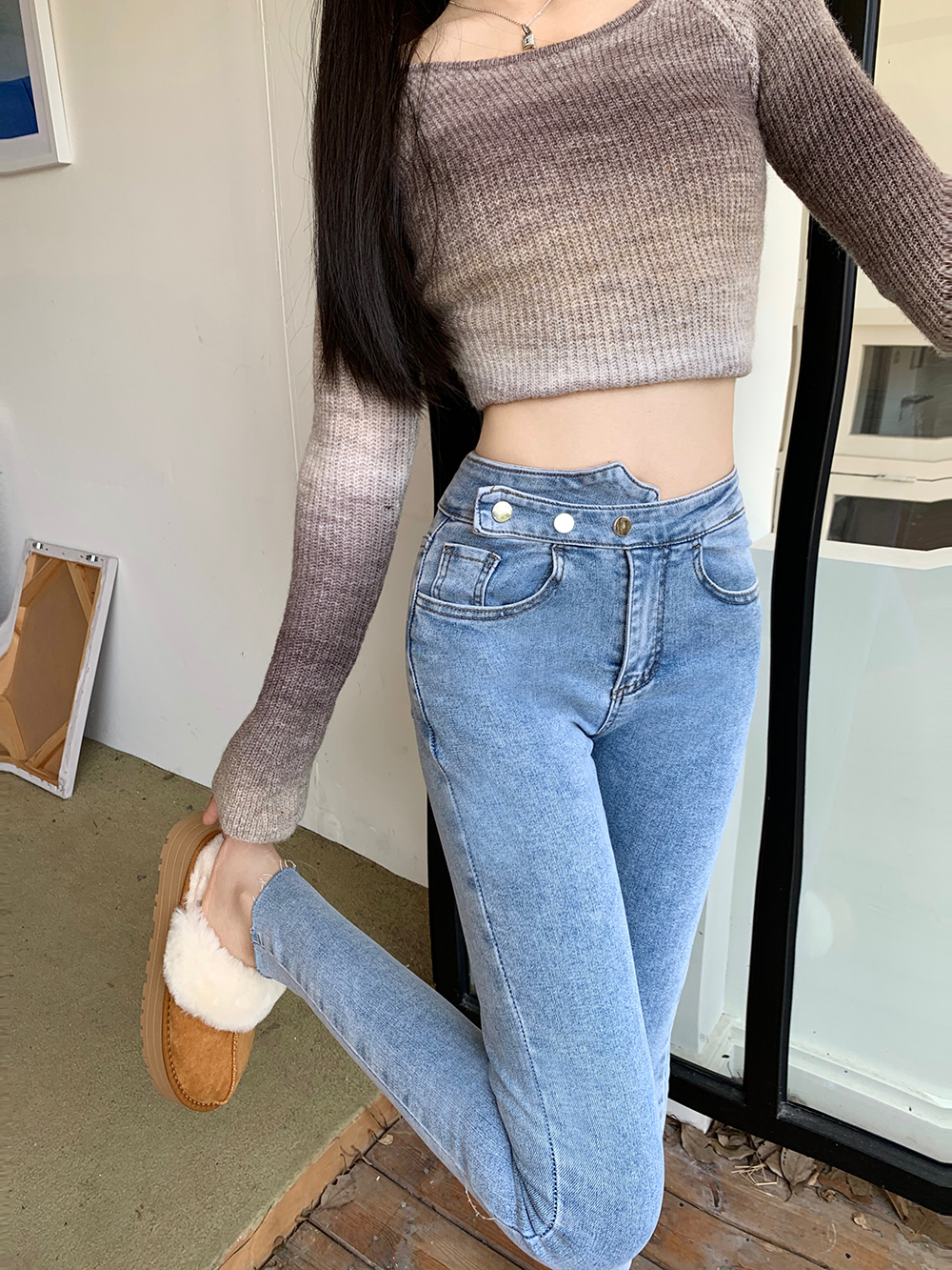 Feet tight elasticity all-match high waist jeans for women