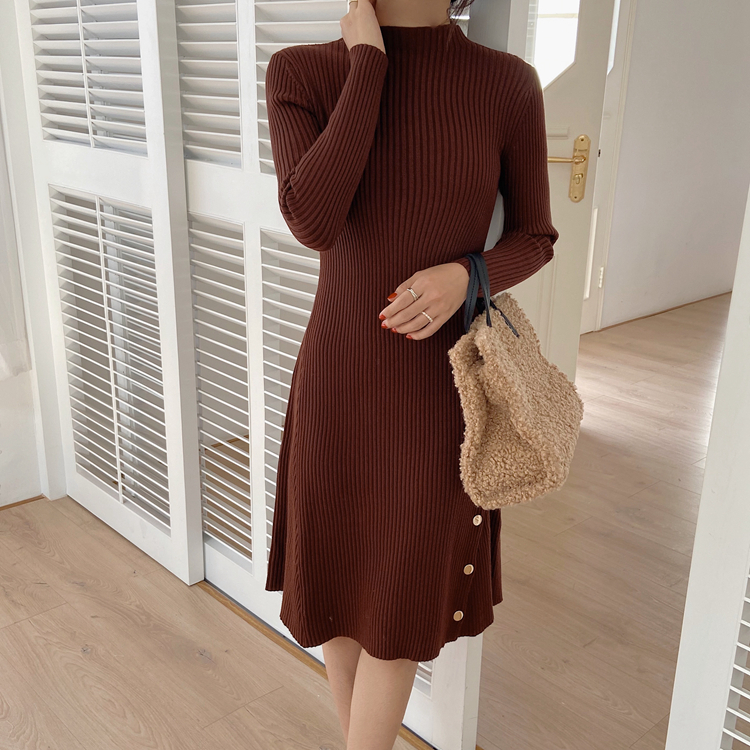 Pinched waist bottoming Korean style dress for women
