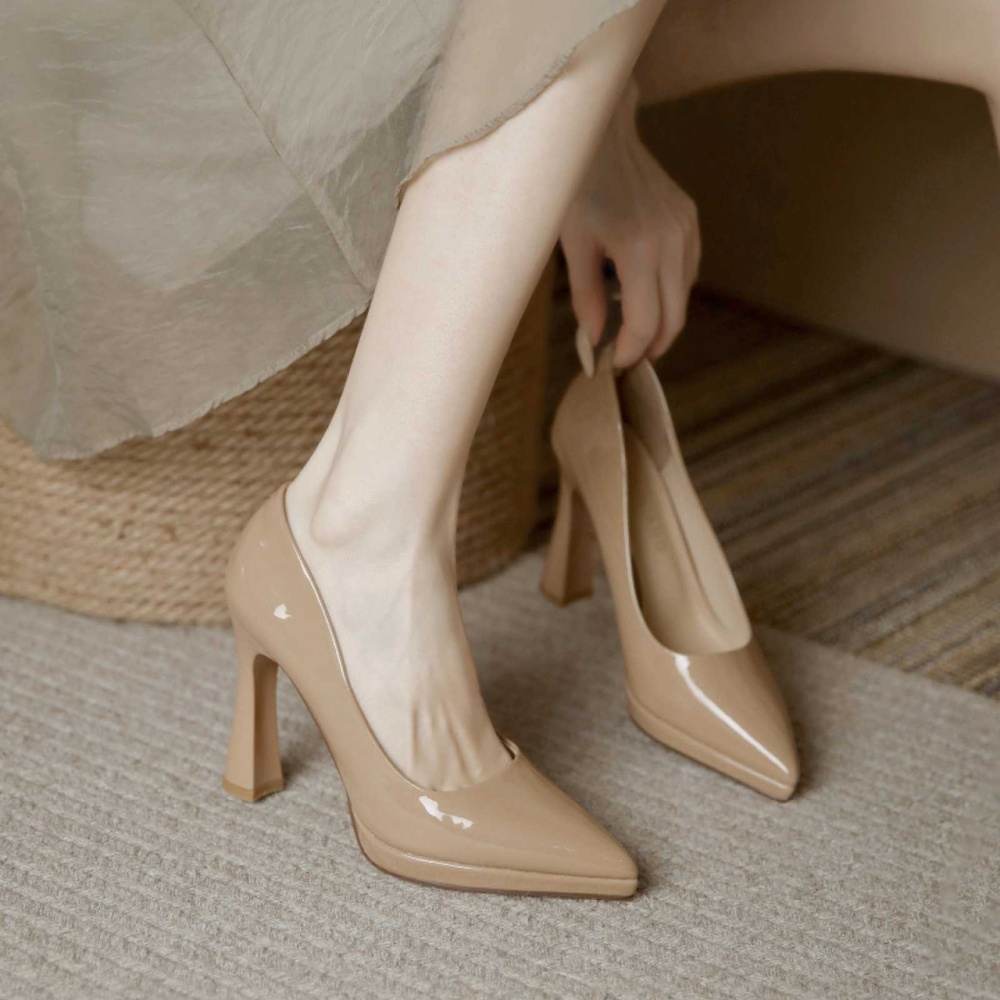 Fashion low high-heeled shoes nude color shoes for women
