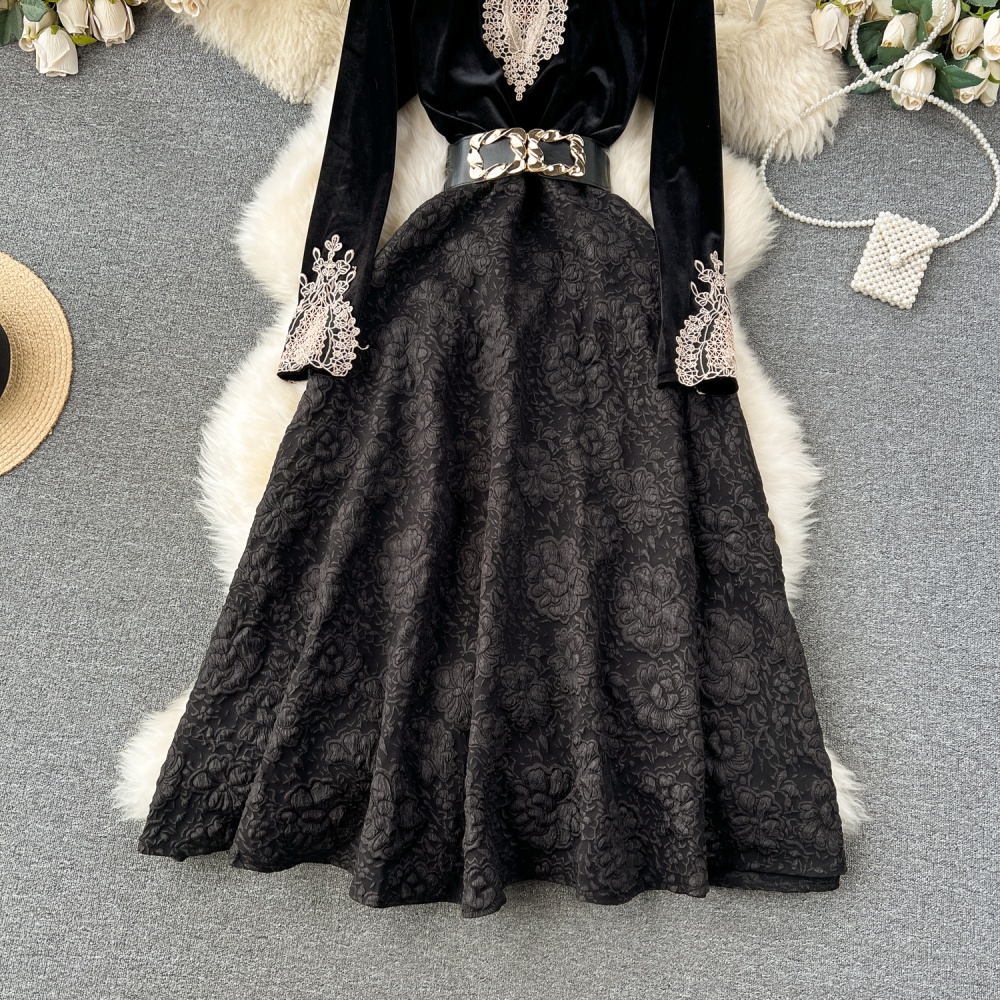France style court style splice autumn and winter lace dress