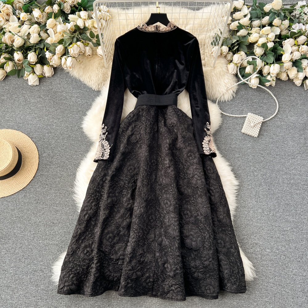 France style court style splice autumn and winter lace dress