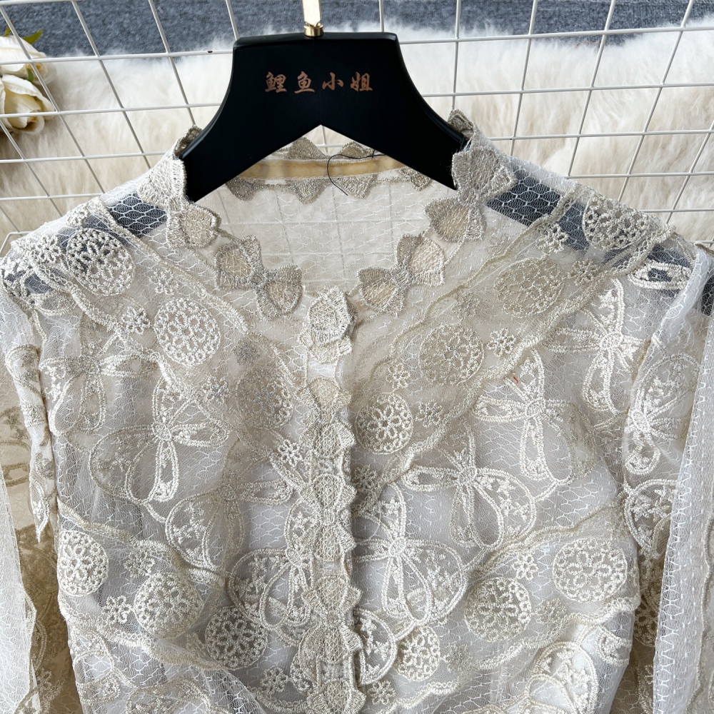 Crochet elegant strap dress light luxury lace dress a set for women