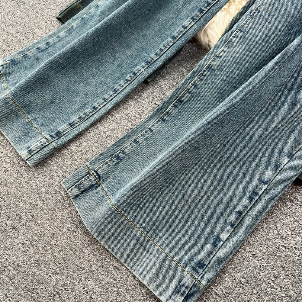 Wide leg mopping slim pants loose high waist niche jeans
