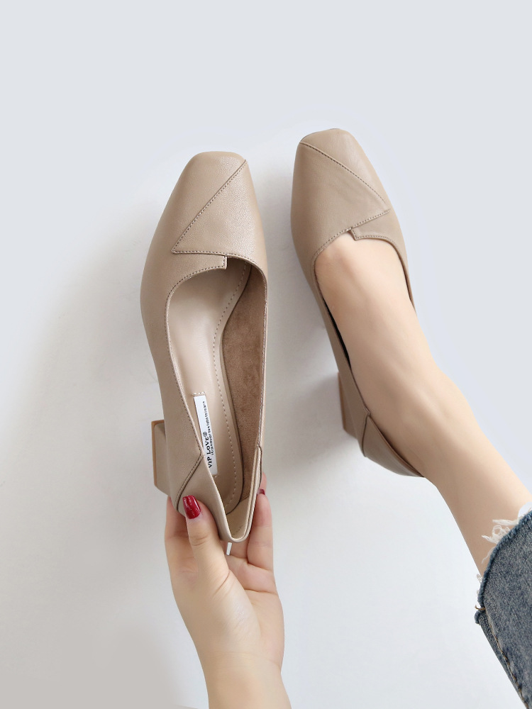 Korean style shoes nude color high-heeled shoes for women
