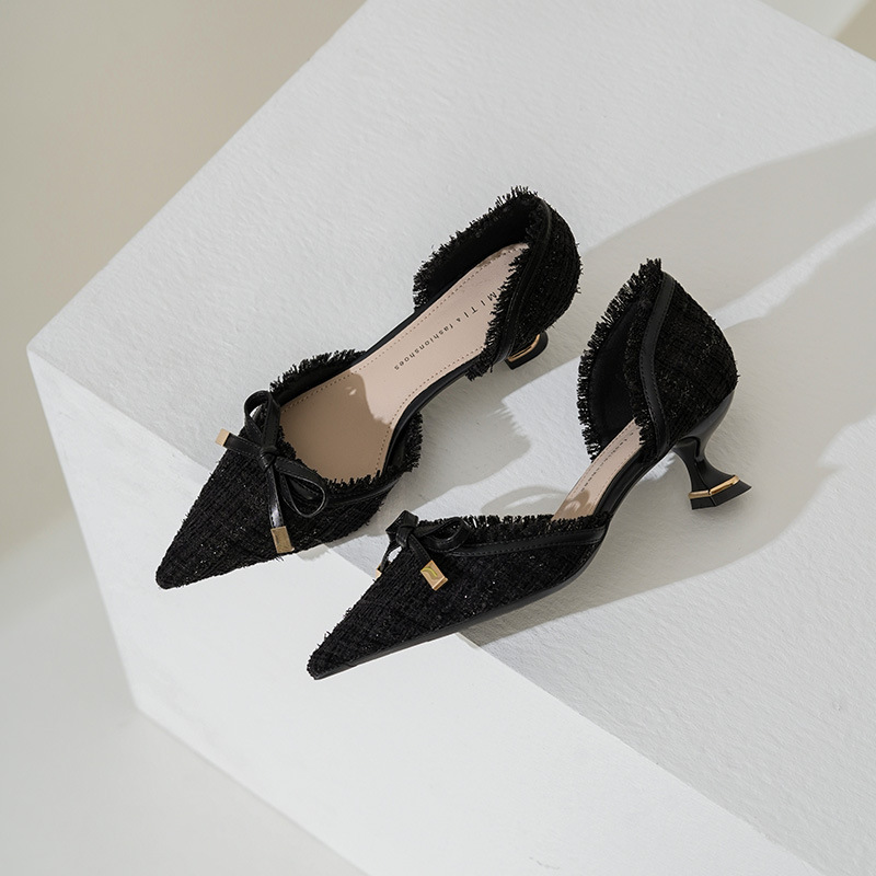 Temperament bow shoes France style high-heeled shoes