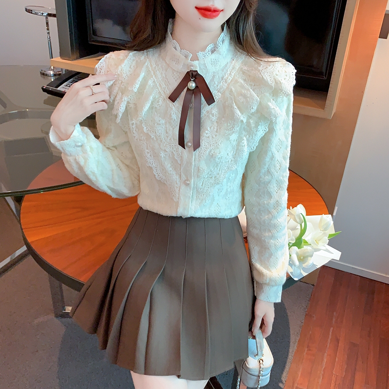 Autumn and winter shirt lace tops for women