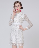 Grid printing lace France style long autumn dress