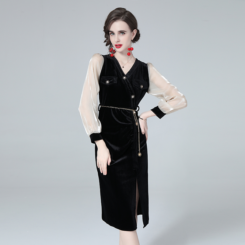 Hepburn style slim dress autumn and winter overcoat