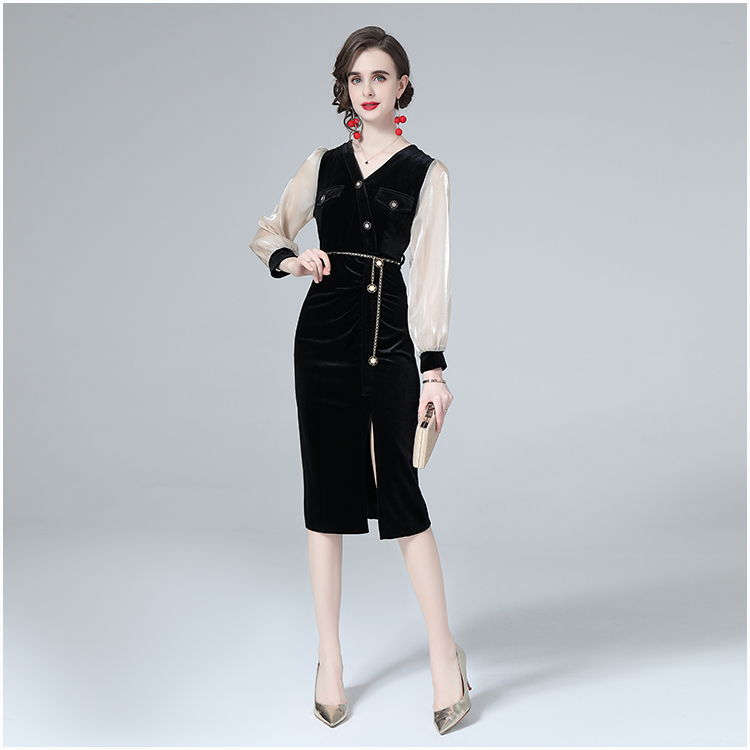 Hepburn style slim dress autumn and winter overcoat