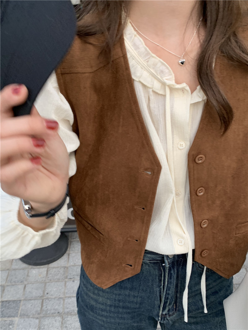 France style suede retro simple sleeveless waistcoat
