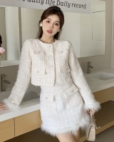 Woolen elmo short skirt clip cotton coat a set