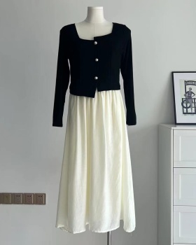 Pullover slim long dress square collar dress for women