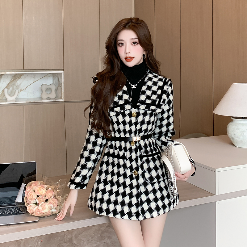 Chanelstyle navy collar woolen business suit autumn slim coat
