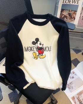 Casual mixed colors loose mickey sweater for women