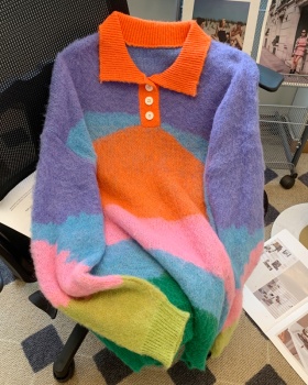 Loose rainbow Japanese style sweater sweet was white tops