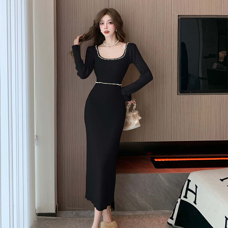 Slim knitted long dress winter dress for women