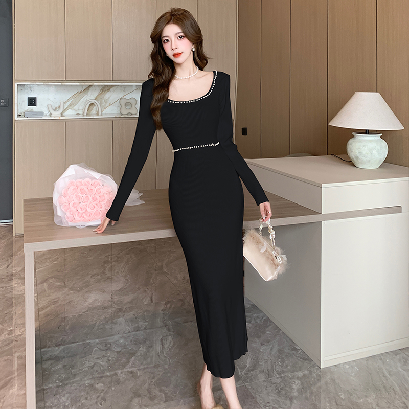 Slim knitted long dress winter dress for women