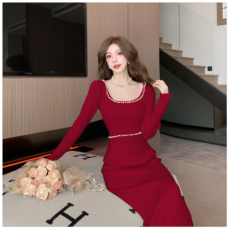 Slim knitted long dress winter dress for women