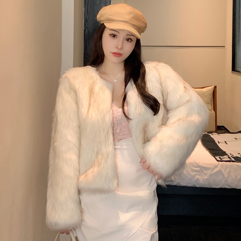 Slim elmo coat imitation of fox plush fur coat for women