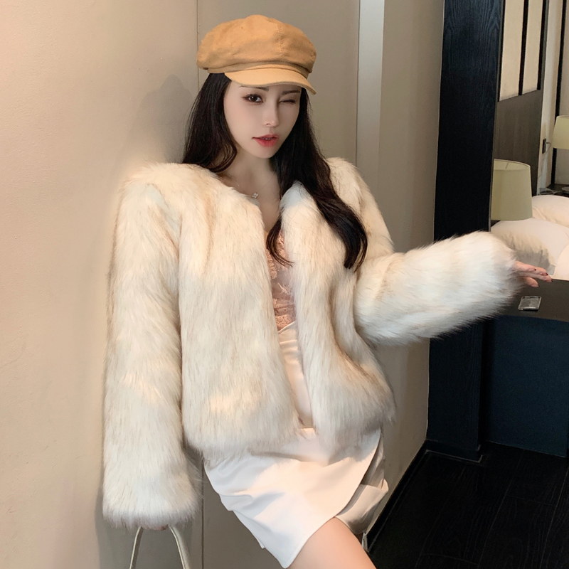 Slim elmo coat imitation of fox plush fur coat for women