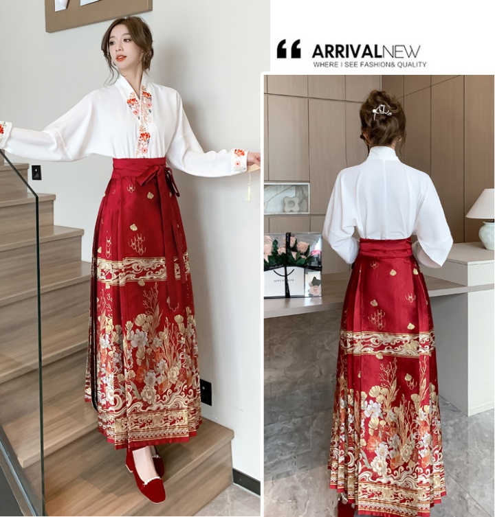 Aircraft sleeve embroidery skirt 2pcs set for women