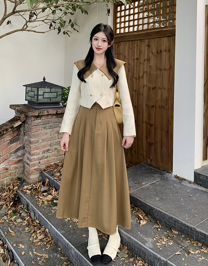 Lapel France style tops large yard autumn skirt 2pcs set