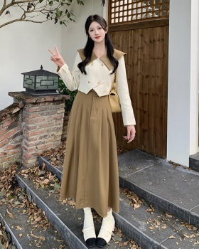 Lapel France style tops large yard autumn skirt 2pcs set