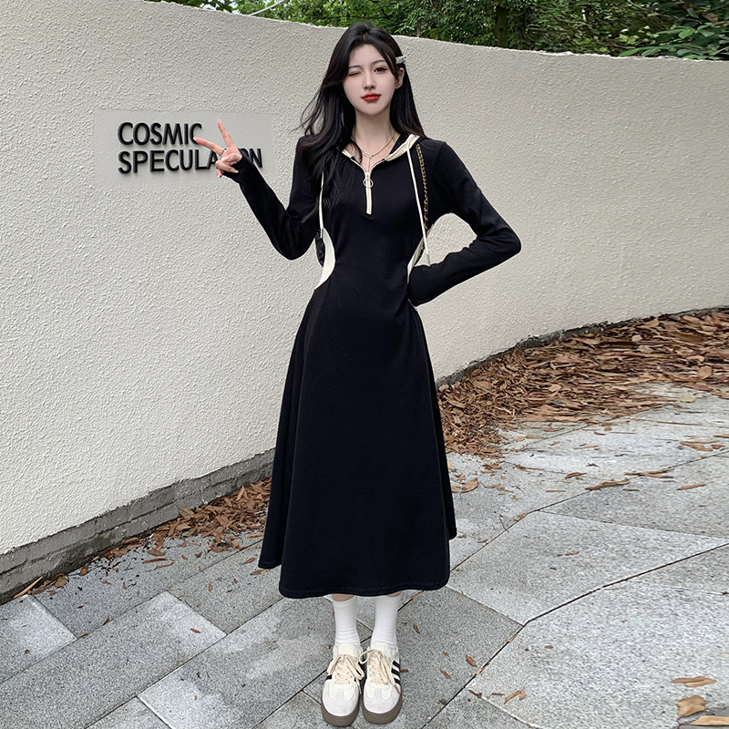 Large yard autumn long dress black slim dress for women