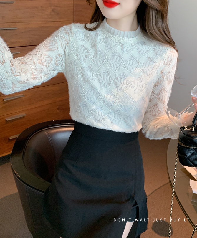 Lace thick small shirt plus velvet tops