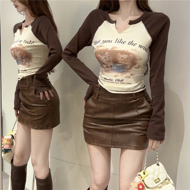 Long sleeve raglan spicegirl tops autumn slim T-shirt