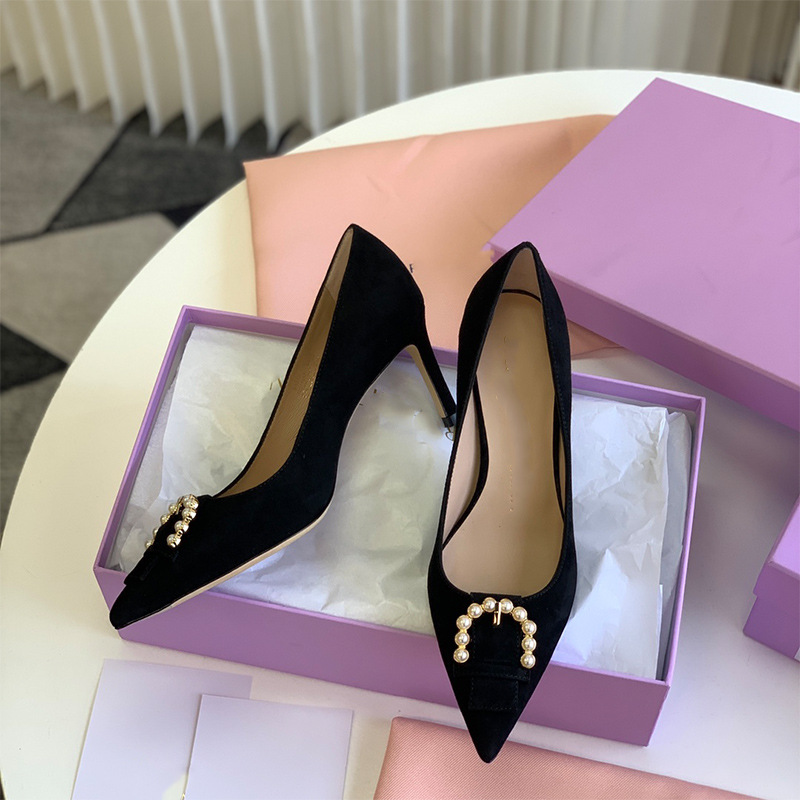 High-heeled pointed shoes fine-root wedding shoes for women