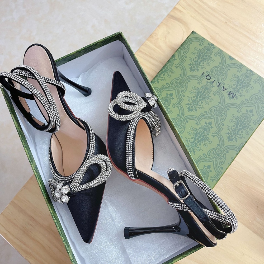 Bow high-heeled shoes black sandals for women
