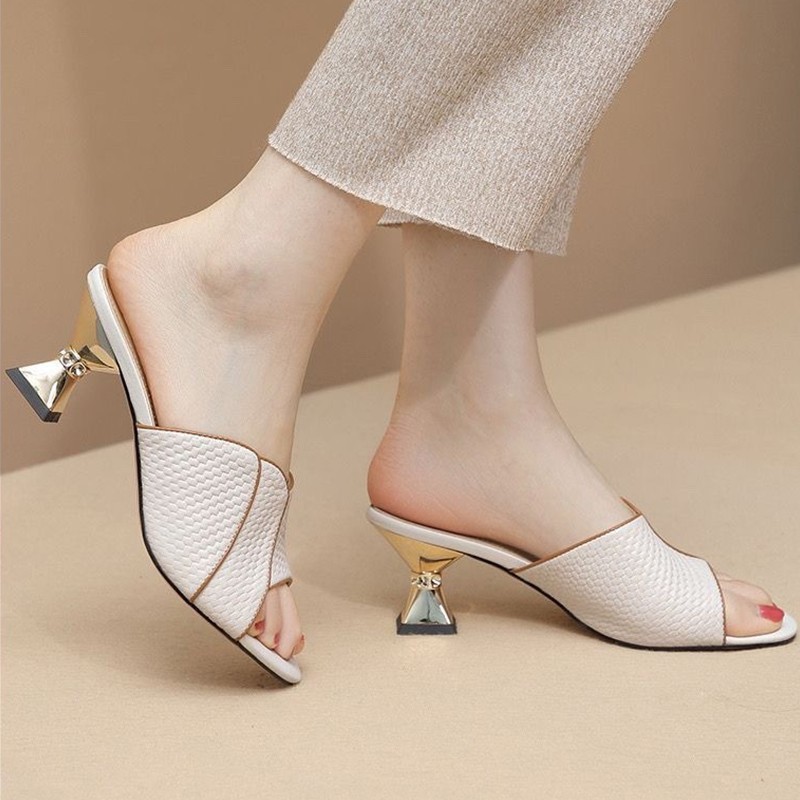 Fine-root cozy slippers thick high-heeled shoes for women