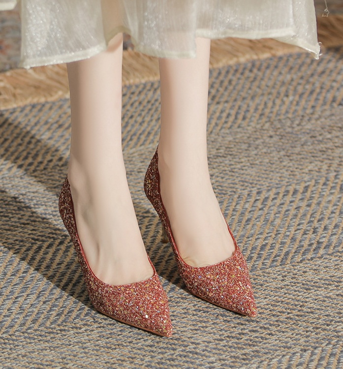 Red pointed wedding shoes fine-root sexy shoes for women