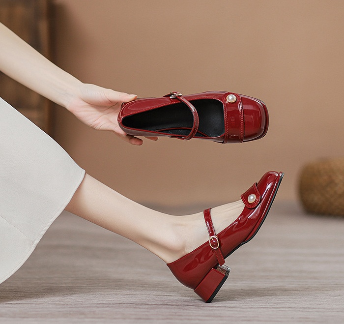 France style small shoes low red leather shoes for women