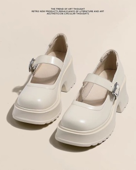 White thick crust shoes thick high-heeled leather shoes