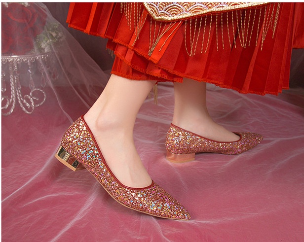 Bride red shoes thick wedding shoes
