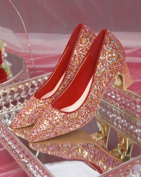 Red thick shoes bride high-heeled shoes for women
