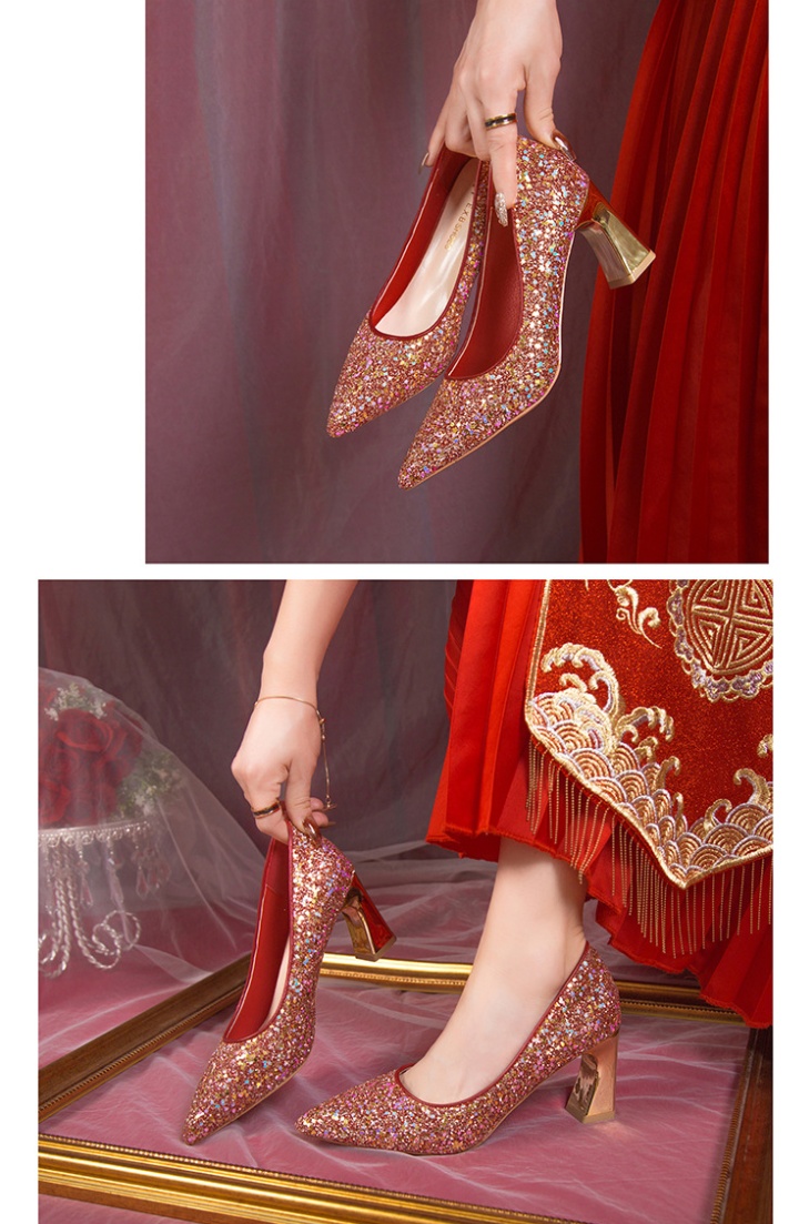 Thick bride shoes red wedding shoes for women